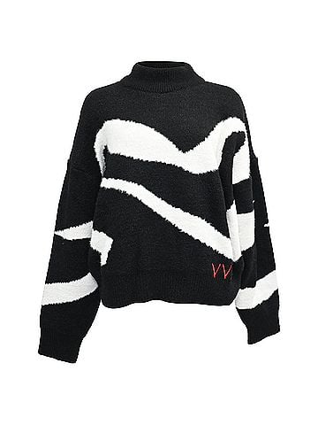 Victoria Beckham Victoria Beckham Intarsia-Knit Turtleneck Sweater in Black and White Polyamide (view 1)