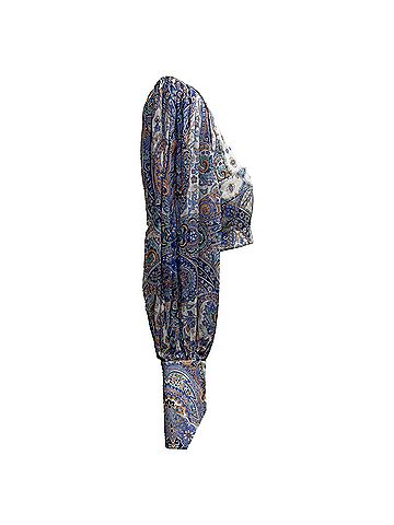 Zimmermann Zimmermann Paisley-Print Long Sleeve Cropped Top in Multicolor Linen (view 2)