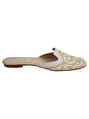 Oscar De La Renta Oscar De La Renta Embroidered Mules in Beige Raffia (view 1)