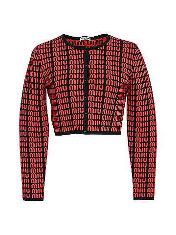 Miu Miu Miu Miu Logo All Over Cropped Cardigan in Red and Black Rayon (view 1)