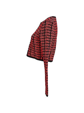 Miu Miu Miu Miu Logo All Over Cropped Cardigan in Red and Black Rayon (view 2)