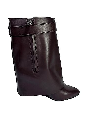 Givenchy Givenchy Shark Lock Wedge Mid-Calf Boots in Burgundy Leather (view 1)