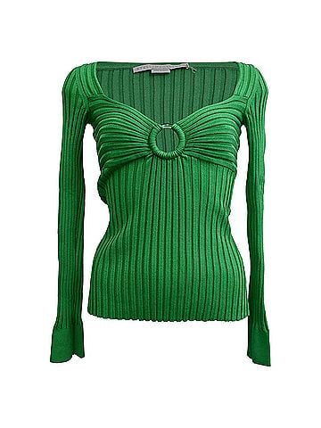 Stella McCartney Stella Mccartney Ribbed-Knit Sweater Top in Green Viscose (view 1)