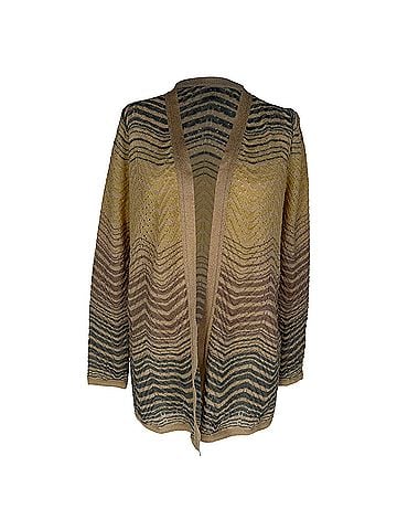 Missoni M Missoni Chevron Patterned Knit Open Front Cardigan in Brown Polyamide (view 1)