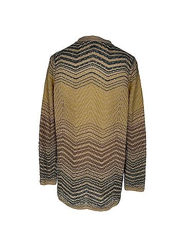 Missoni M Missoni Chevron Patterned Knit Open Front Cardigan in Brown Polyamide (view 2)
