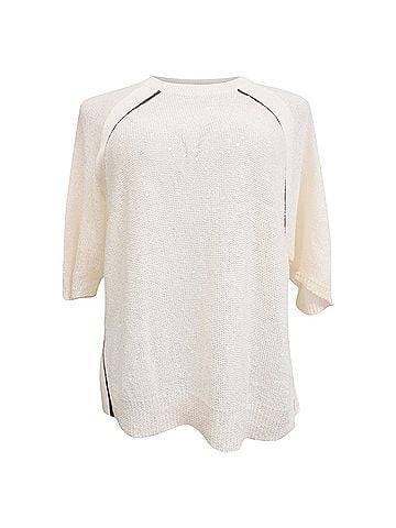 Brunello Cucinelli Brunello Cucinelli Monili Sequined Knitted Top in White Linen (view 1)
