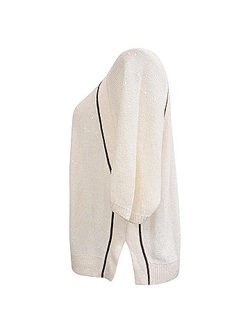 Brunello Cucinelli Brunello Cucinelli Monili Sequined Knitted Top in White Linen (view 2)