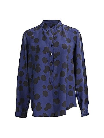 Stella McCartney Stella Mccartney Polka Dot Long Sleeve Blouse in Navy Blue Rayon (view 1)