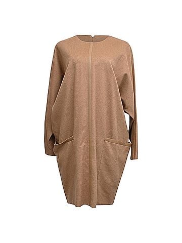 Max Mara Max Mara Long Sleeve Midi Dress with Pockets in Brown Camel Wool (view 1)