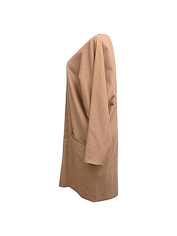 Max Mara Max Mara Long Sleeve Midi Dress with Pockets in Brown Camel Wool (view 2)