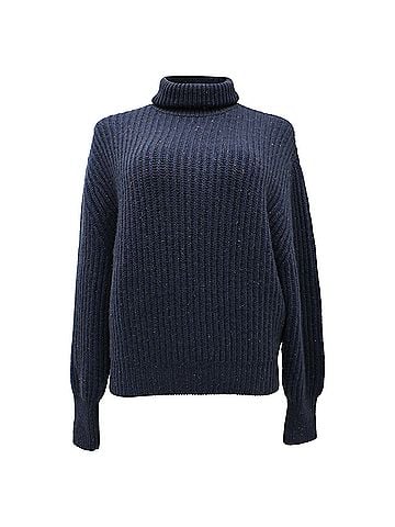 Brunello Cucinelli Brunello Cucinelli Ribbed-Knit Rolled Neck Sweater in Navy Blue Cashmere (view 1)