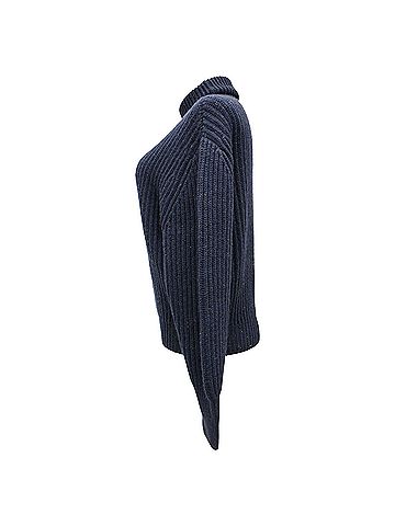 Brunello Cucinelli Brunello Cucinelli Ribbed-Knit Rolled Neck Sweater in Navy Blue Cashmere (view 2)