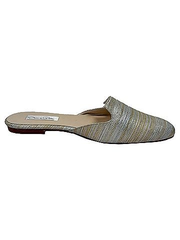 Oscar De La Renta Oscar De La Renta Woven Metallic Striped Mules in Silver Polyester (view 1)