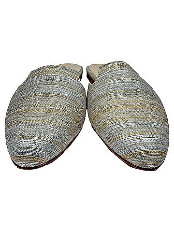 Oscar De La Renta Oscar De La Renta Woven Metallic Striped Mules in Silver Polyester (view 2)