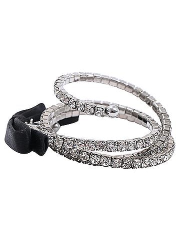 Miu Miu Miu Miu Bow And Diamond Embellished Bracelet in Silver Metal (view 2)