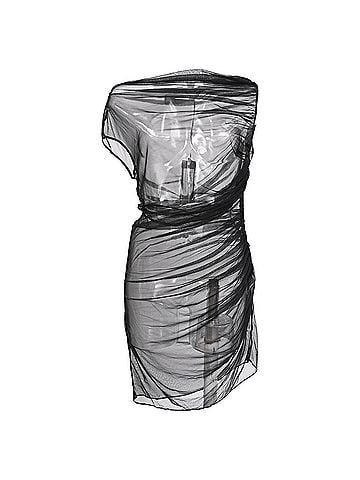 Versace Versace Ruched Tulle Mini Dress in Black Polyamide (view 1)