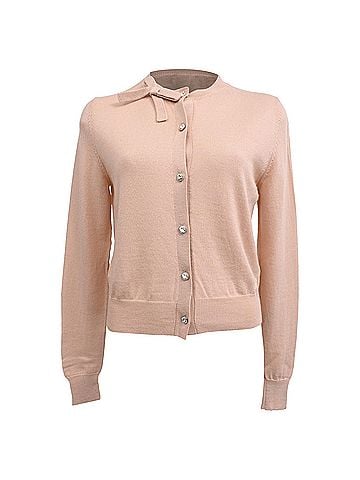 Miu Miu Miu Miu Bow Detail Cardigan in Pink Virgin Wool (view 1)