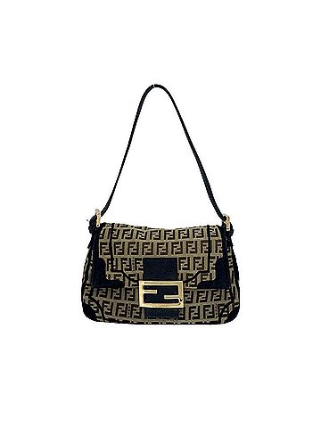 Fendi FENDI Zucchino FF Pattern Canvas Leather Semi-One Shoulder Bag Handbag Brown Black 26242 (view 1)