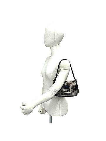 Fendi FENDI Zucchino FF Pattern Canvas Leather Semi-One Shoulder Bag Handbag Brown Black 26242 (view 2)