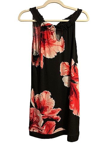 White House Black Market Black Keyhole Midi Dress With Red Floral Print Casual Dress (view 1)