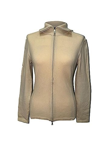Prada Prada Zip-Up Elbow-Patched Sweater in Beige Wool (view 1)