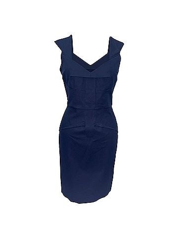 Roland Mouret Roland Mouret V-Neck Mini Dress in Navy Blue Cotton (view 1)