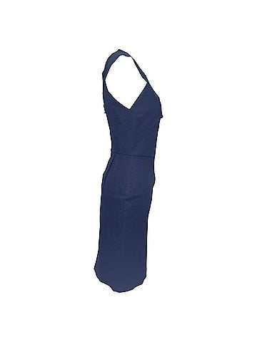 Roland Mouret Roland Mouret V-Neck Mini Dress in Navy Blue Cotton (view 2)