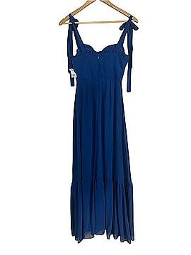 Lulus Truly Gorgeous Dark Blue Ruffled Bustier Tie-Strap Maxi Casual Dress (view 2)