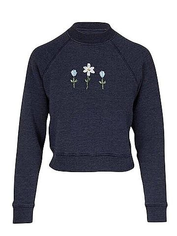 RE/DONE Heathered Navy Embroidery Shrunken Crewneck Sweatshirt (view 1)