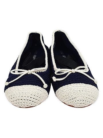 Miu Miu Miu Miu Crochet Cap Toe Ballet Flats in Navy Blue Cotton (view 2)