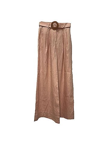 Zimmermann Zimmermann Belted Wide-Leg Trousers in Peach Linen (view 1)