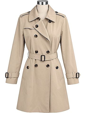 London Fog XL, beige, tan, khaki, belted, hooded, double-breasted, classic, lightweight, waterproof, Raincoat (view 1)