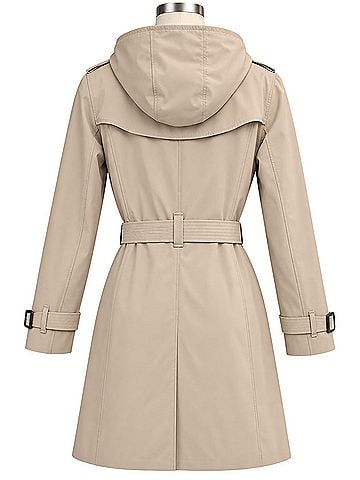 London Fog XL, beige, tan, khaki, belted, hooded, double-breasted, classic, lightweight, waterproof, Raincoat (view 2)