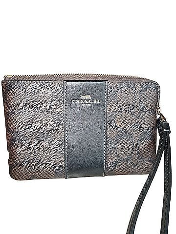 Coach Coach Corner Zip Wristlet InSignature Canvas With Stripe Leather Wristlet (view 1)