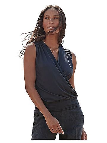 Garnet Hill essential banded surplice knit tank Sleeveless Blouse (view 1)
