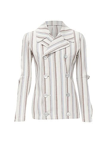 Junya Watanabe Junya Watanabe stripe cotton cut out sleeve jacket (view 1)