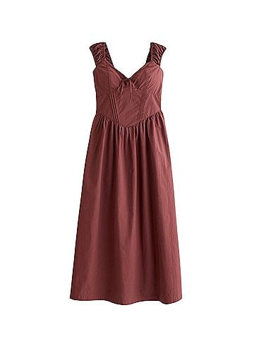 Abercrombie & Fitch Bra-Free Cap Sleeve Dipped Waist Midi Dress Casual Dress (view 1)