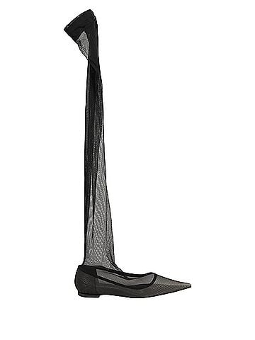 Dolce & Gabbana Black Over The Knee Tulle Flats Boots Women's Shoes (view 1)