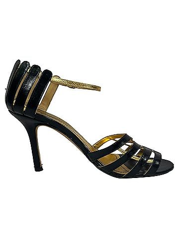 Manolo Blahnik Manolo Blahnik Two Tone Ankle Strap Sandals in Black Leather (view 1)