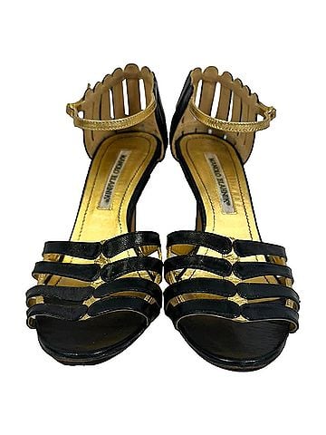 Manolo Blahnik Manolo Blahnik Two Tone Ankle Strap Sandals in Black Leather (view 2)