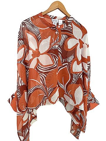 Nicole Miller New York Sheer floral scarf shirt 3/4 Sleeve Blouse (view 1)