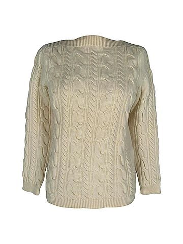 Max Mara Max Mara Boat Neck Cable-Knit Sweater in Cream Wool (view 1)