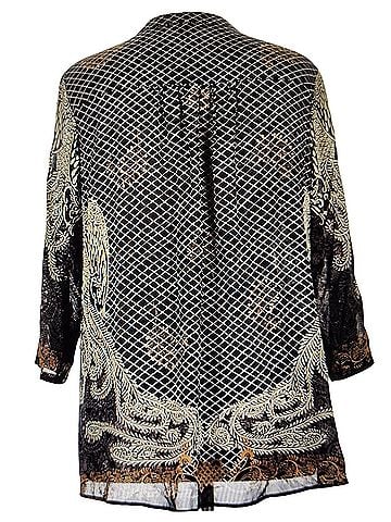 Citron Banded collar beaded peacocks 3/4 Sleeve Silk Top (view 2)