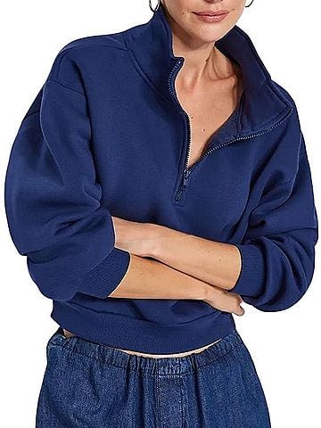 Aritzia Cozy Sweatfleece Boyfriend Crop 1/2 Zip Pullover Sweater (view 1)