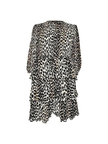 Ganni Ganni Leopard-Print Mini Tiered Dress in Brown Polyester (view 1)