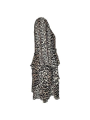 Ganni Ganni Leopard-Print Mini Tiered Dress in Brown Polyester (view 2)