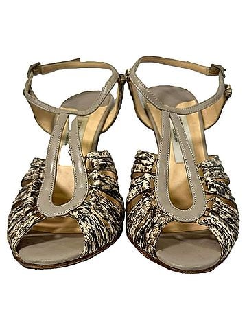 Jimmy Choo Jimmy Choo Python Embossed Strappy Sandals in Animal Print Leather (view 2)