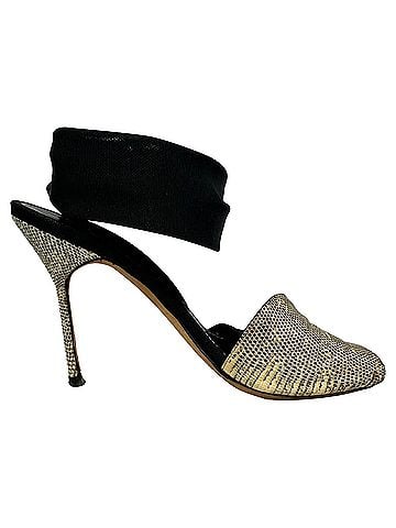 Manolo Blahnik Manolo Blahnik Snake-Embossed Lace Up Sandals in Animal Print Leather (view 1)