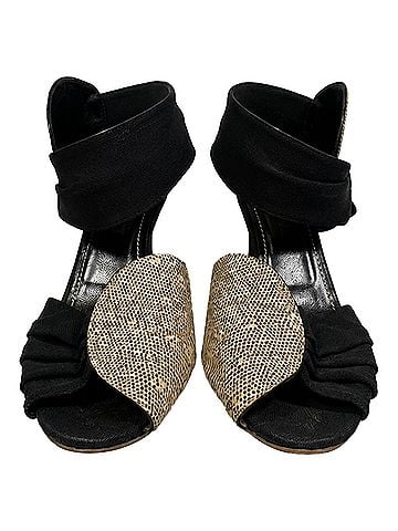 Manolo Blahnik Manolo Blahnik Snake-Embossed Lace Up Sandals in Animal Print Leather (view 2)