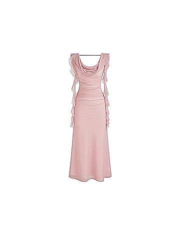 Cider Cowl neck solid ruffle hem ruched maxi dress Cocktail Dress (view 1)